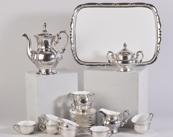 Vintage Demitasse Coffee Set for 11 persons / 26 pcs | Bavaria | Cup and Saucer Service | Silver plated