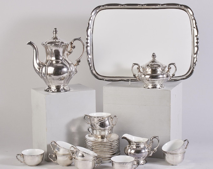 Vintage Demitasse Coffee Set for 11 persons / 26 pcs | Bavaria | Cup and Saucer Service | Silver plated