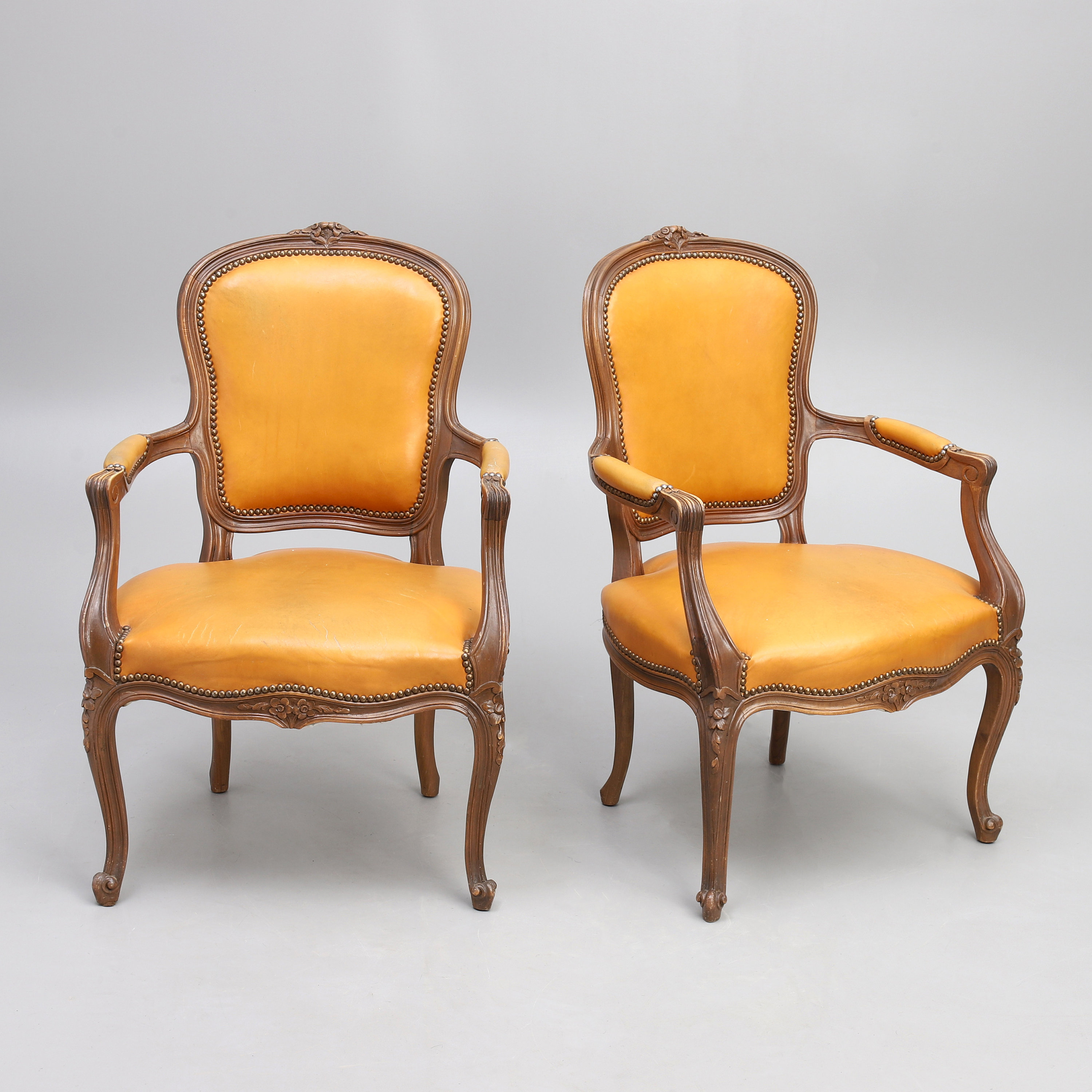 Louis XV Style Upholstered Bergere Arm Chair, Pair – Showplace