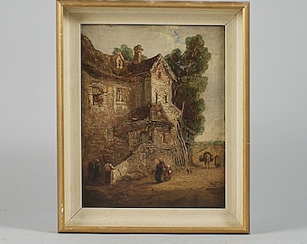 1800s Unidentified artist  | Antique Oil painting 1800s  | Village Street |Authentic Old Painting
