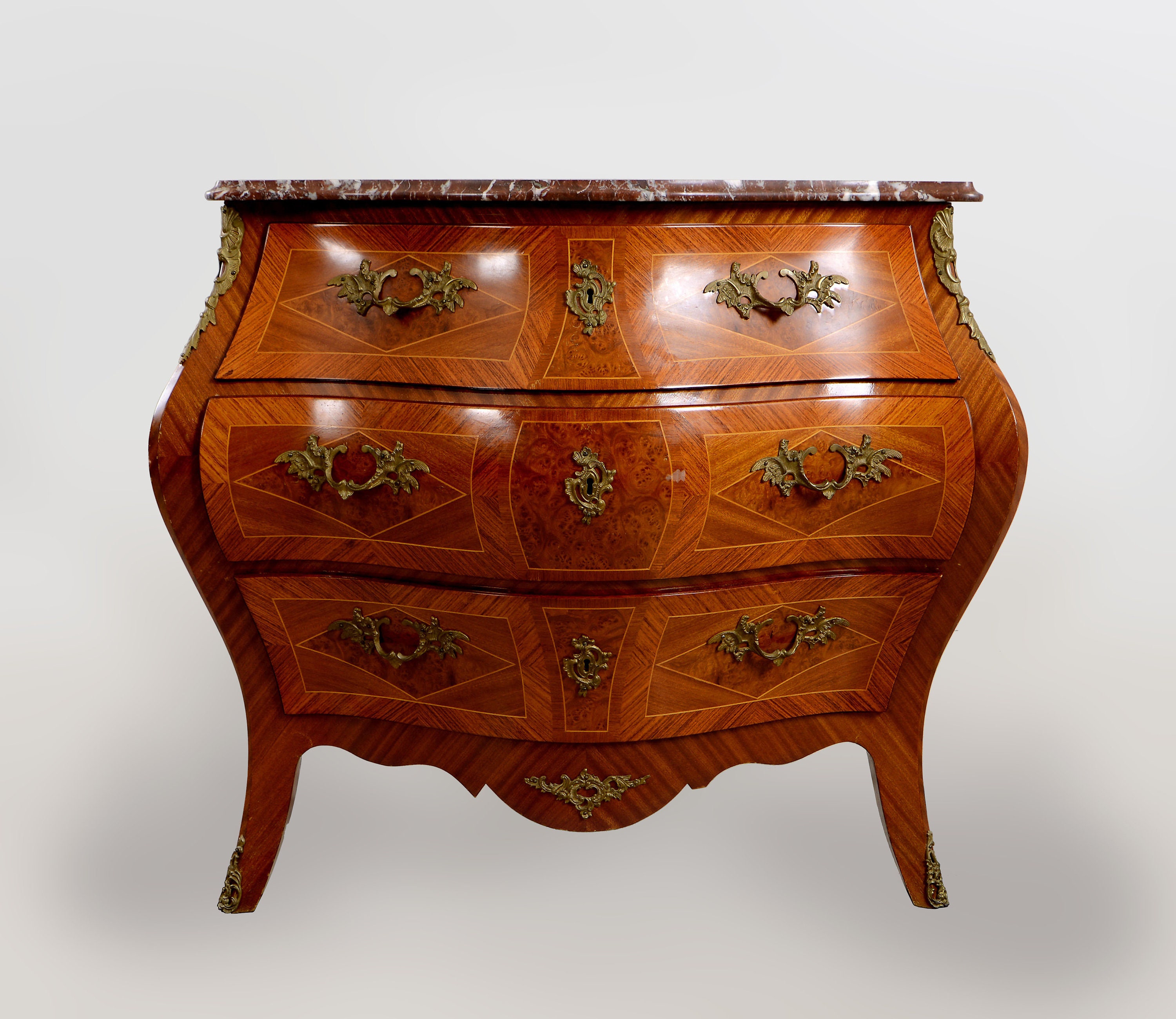 Antique Italian Leather Dresser Bombe Chest Nightstand Table
