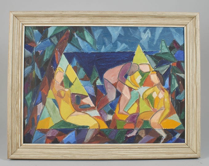 Vintage oil painting on panel | Picasso Style | Abstractionism | Signed Maths | Old Painting