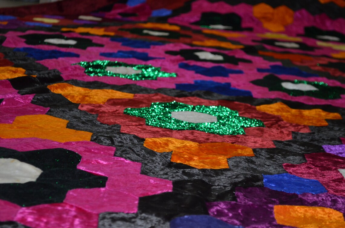 Vintage velvet quilt Handmade patchwork 79' x Etsy