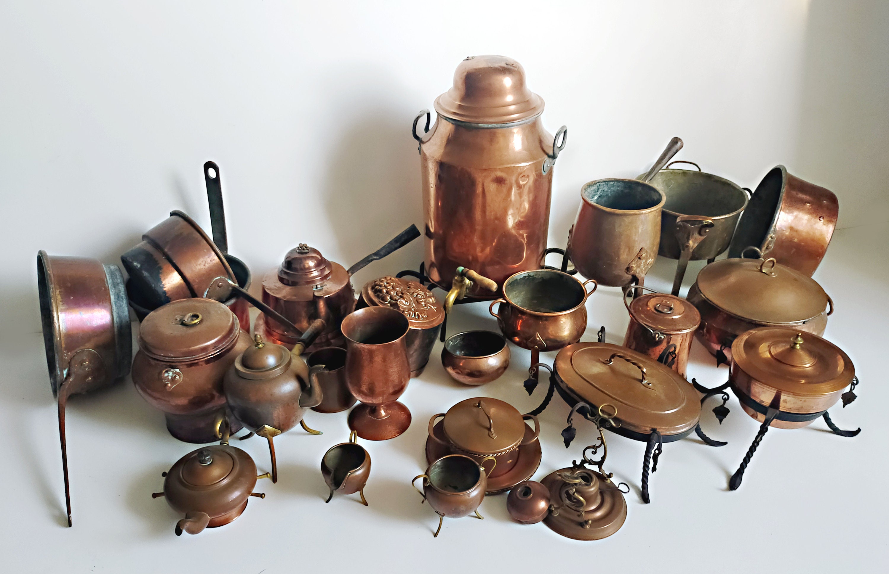 Huge set Antique Copper Cookware Vintage Kettle Molds Etsy