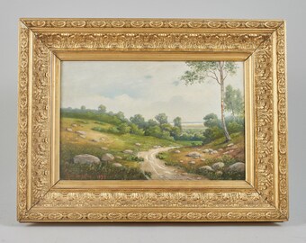 1875s Antique oil painting on panel | Scenery Landscape | Signed Carl Berggren | Antique Gold Frame | Old Painting