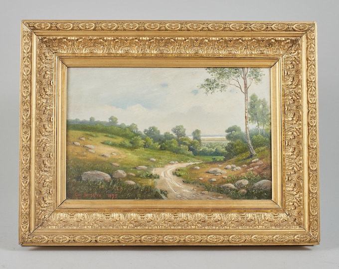 1875s Antique oil painting on panel | Scenery Landscape | Signed Carl Berggren | Antique Gold Frame | Old Painting