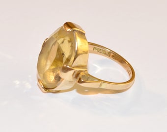 Vintage 18K Solid Gold 0.17 Oz 4.8 Gr. | Real Genuine Solid Gold | Fine Quality Ring  | Scandinavian Jewelry | Faceted Gemstone Citrine