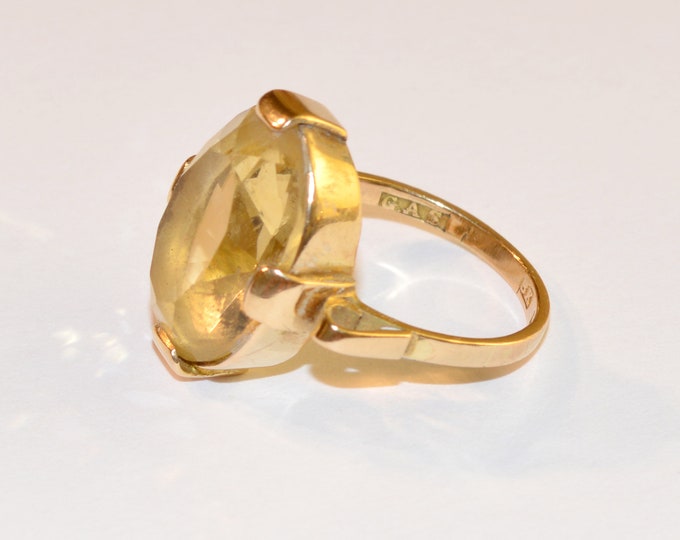 Vintage 18K Solid Gold 0.17 Oz 4.8 Gr. | Real Genuine Solid Gold | Fine Quality Ring  | Scandinavian Jewelry | Faceted Gemstone Citrine