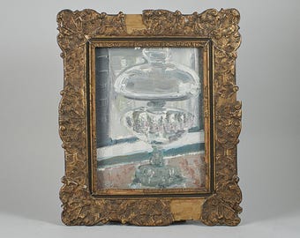 Antique Oil painting on panel 1940s | Signed "The Old Lamp" | Karl-Göte Sernius Andersson Authentic Old Painting