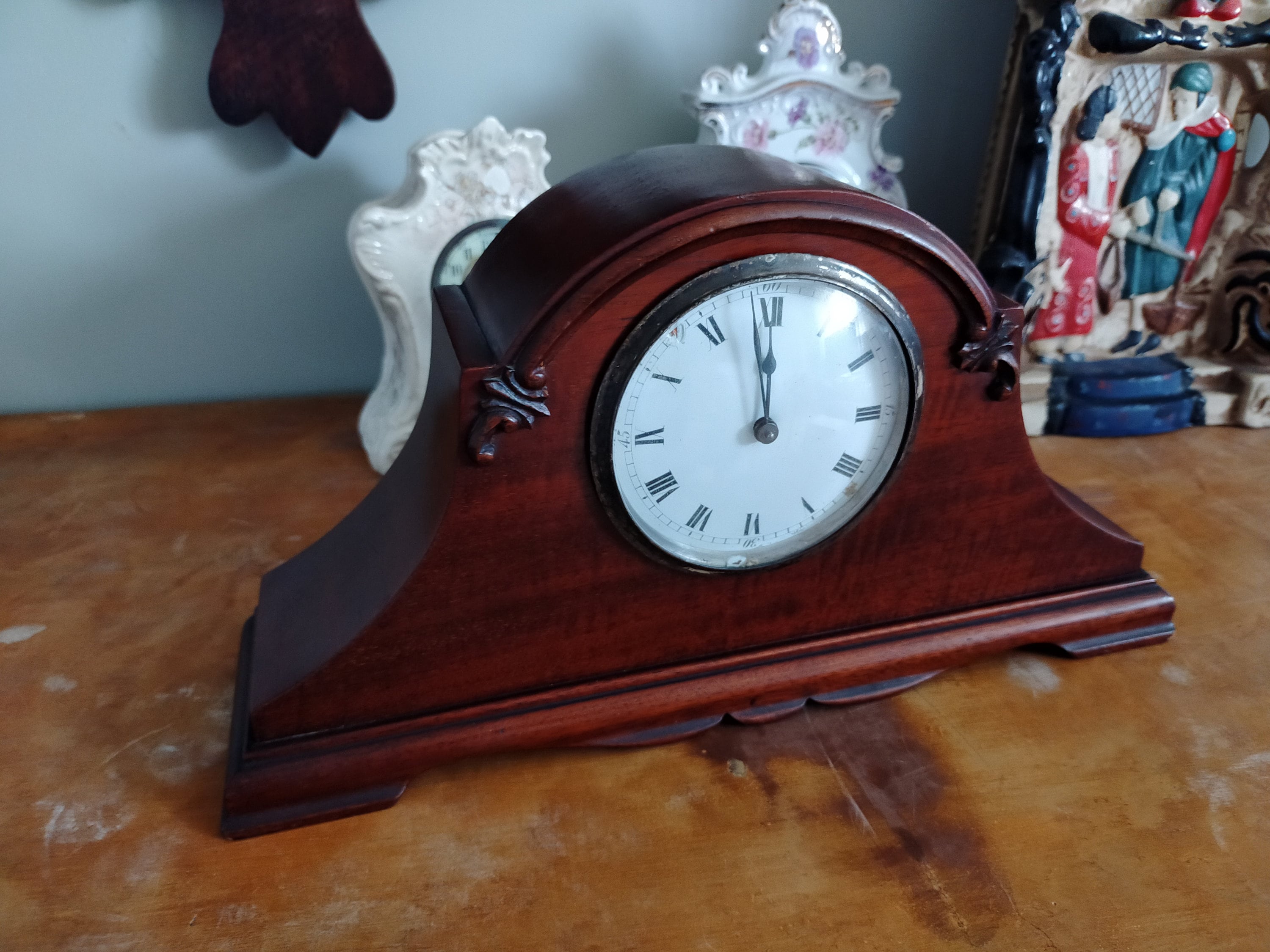 Beautiful Mahogany Napoleon Hat Style Vintage Mechanical Mantle Clock ...