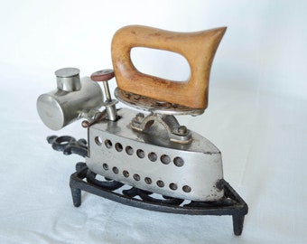 SOLD! Antique Omega Sad Iron for spirit (alcohol) with TRivet 7 inches long | 180 mm long
