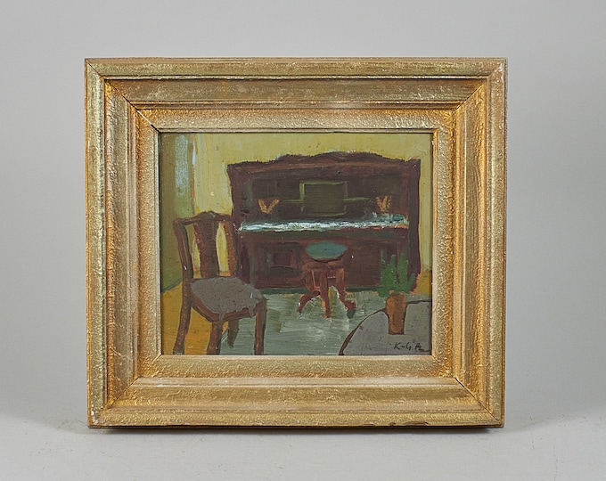 Antique Oil painting on panel 1940s | Signed "The Old Piano" | Karl-Göte Sernius Andersson Authentic Old Painting