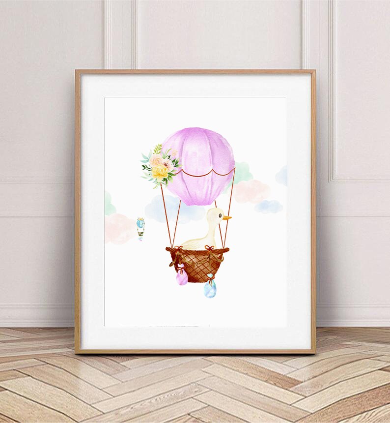 Hot Air Balloon Nursery Print Watercolor Duck Nursery Decor Etsy Canada