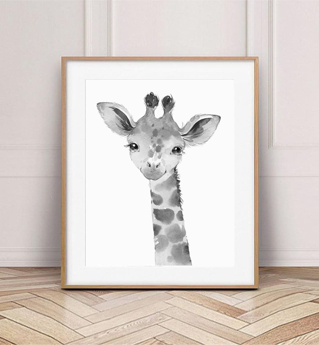 Baby Giraffe Black and White Print Safari Nursery Kids - Etsy