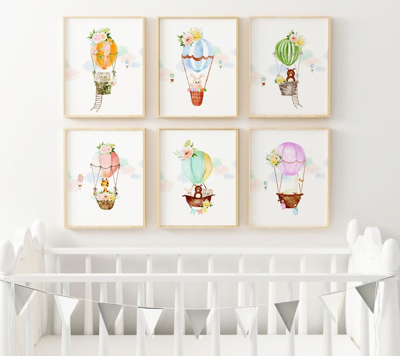 Hot Air Balloon Nursery Print Watercolor Giraffe Nursery Etsy Canada