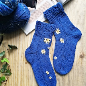 Wool socks with embroidery, hand knitted funny socks, Japanes pattern, socks with spring flowers