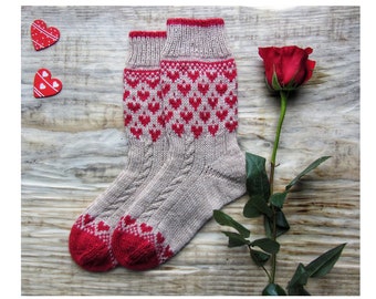 Valentine's Day socks, handmade hearts