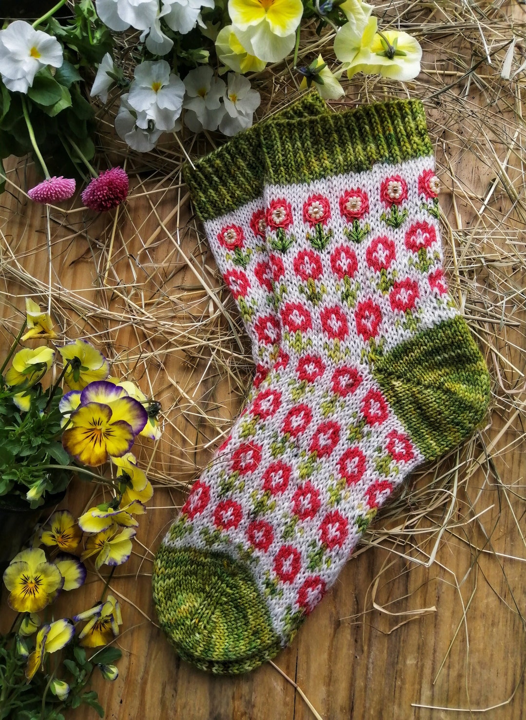 Hand Knitted Summer Flower Socks, Tweed Yarn - Etsy