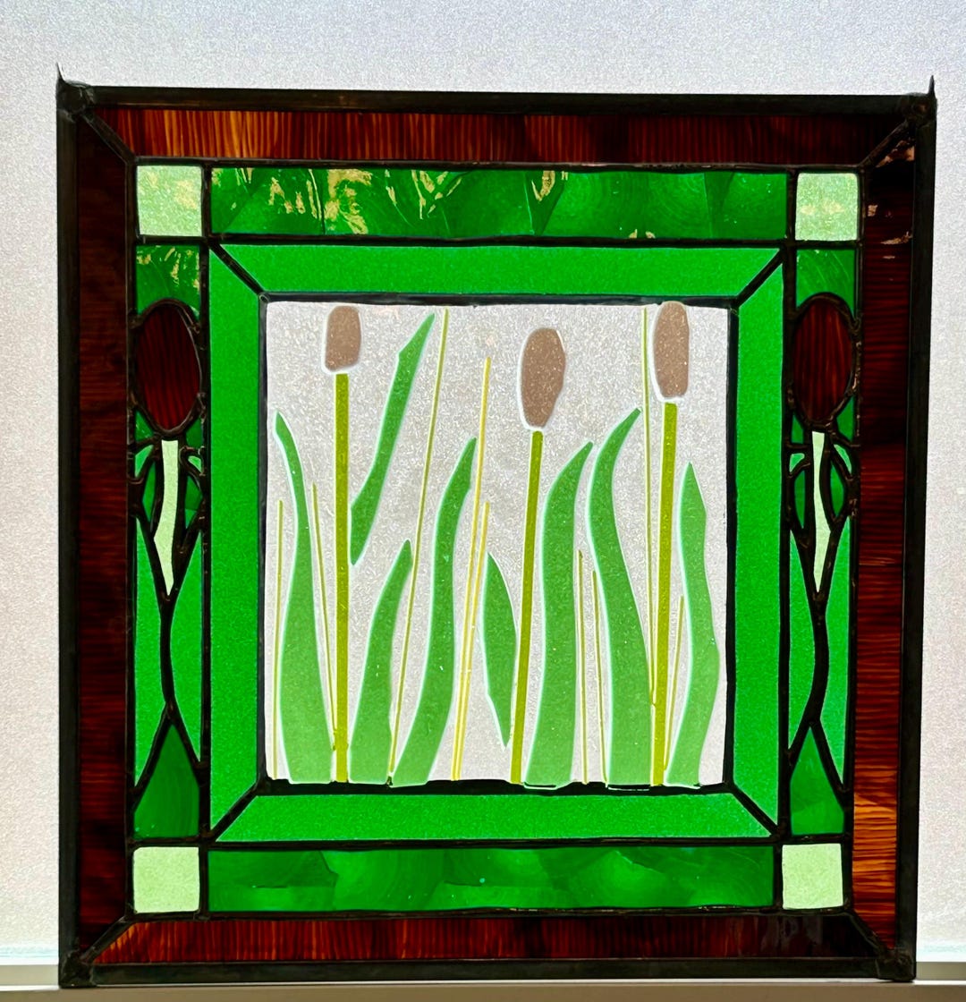 Stained Glass Panel With Fused Glass Reeds - Etsy