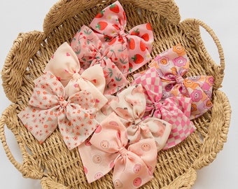 Printed Chiffon Bow Headband / Baby headband / Newborn / Baby girl / Baby bow / cake smash / Cherry / Strawberry / Smiley / Floral