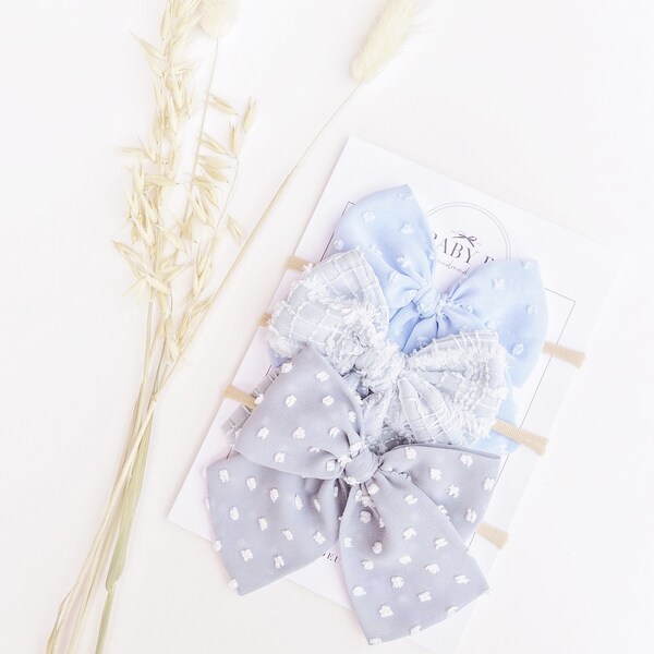 Set of 3 Blue Baby Chiffon Bow Headbands / Baby headband / Newborn / Baby bow / Cake smash / Newborn photographs