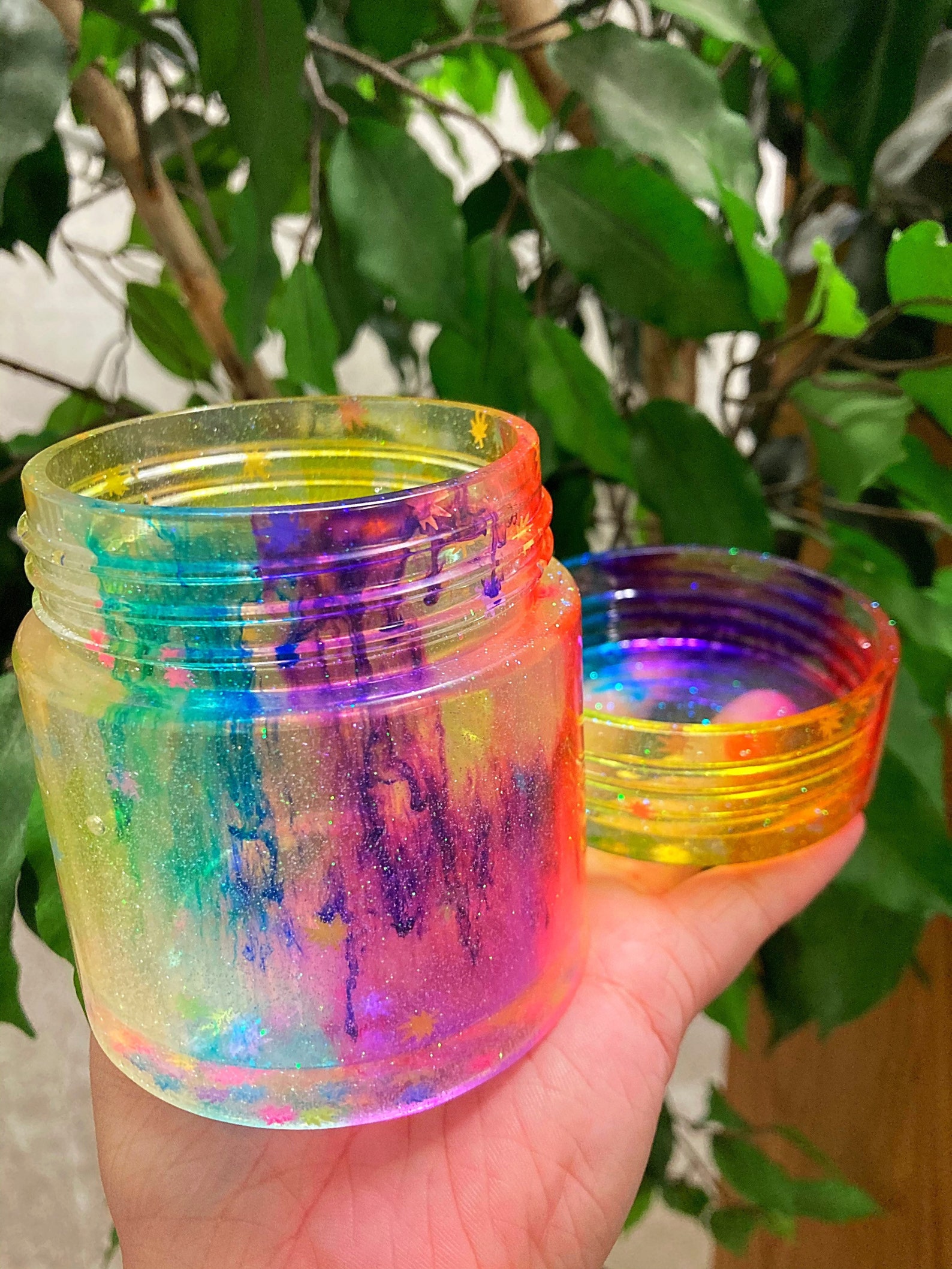 Resin Jar Stash Jar Herb Jar Resin Glitter Rainbow Etsy