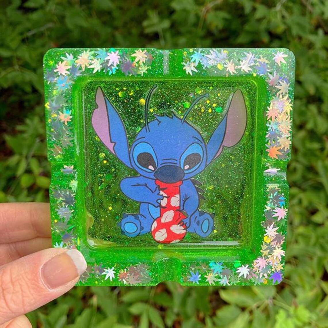 Stitch Stoner Ashtray Green Glitter resin ashtray Pot Etsy