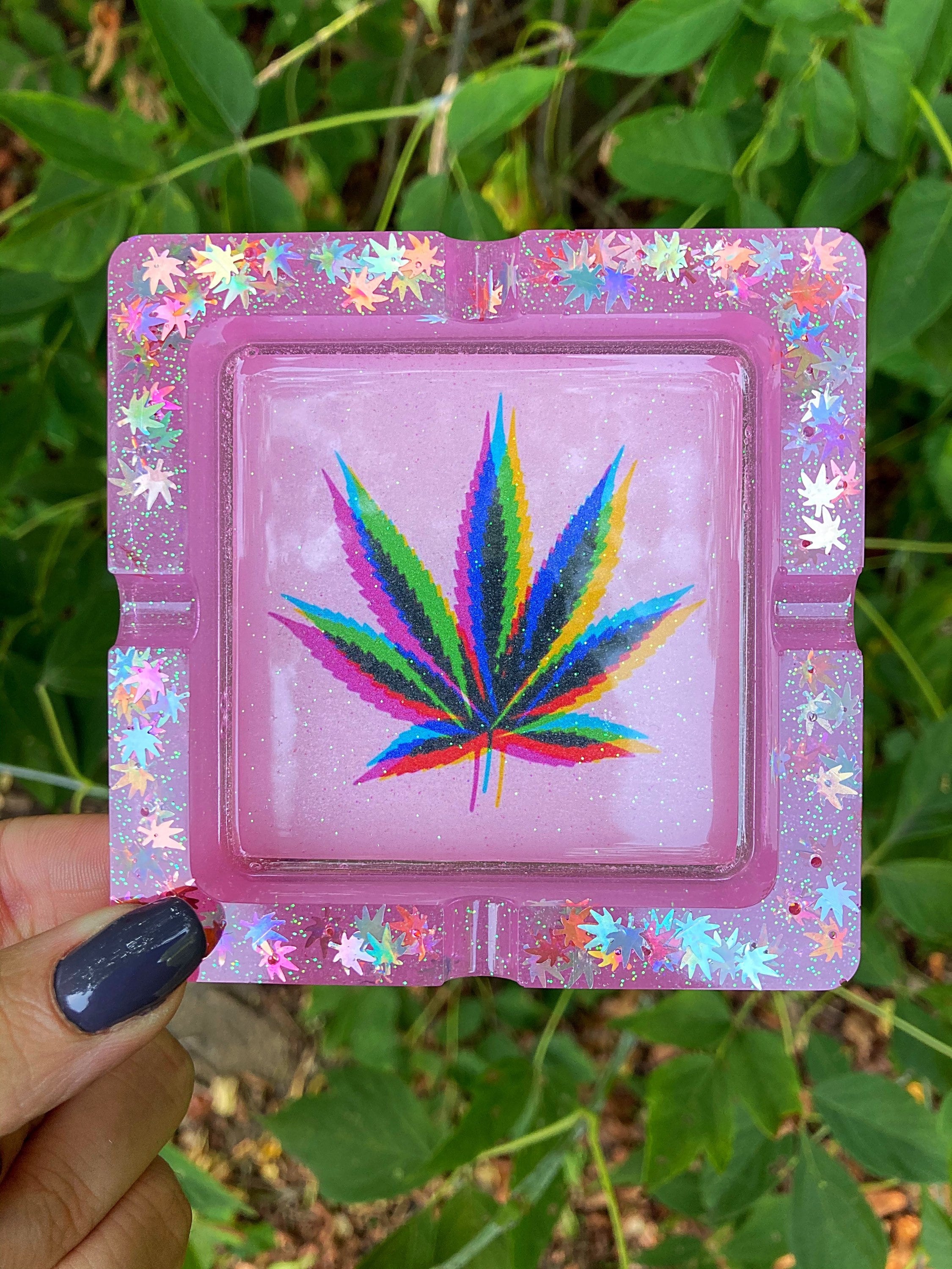 Glitch Pot Leaf Ashtray Pink Glitter Resin Ashtray Pot Etsy