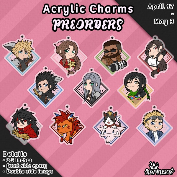 PREORDERS - Final Fantasy 7 Double-sided Acrylic Keychain Charms // Cloud / Aerith / Barret / Tifa / Zack / Sephiroth / Yuffie / Vincent