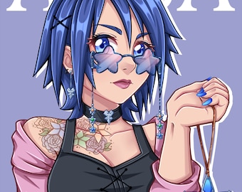 Hipster Aqua Medium Print / Kingdom Hearts Fanart