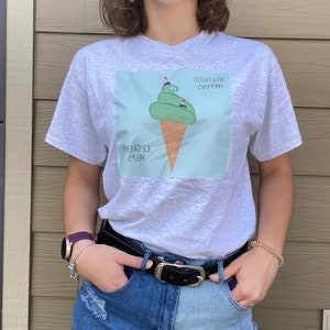 Cool custom &quot;Adulthood Happens, Ice Cream Helps&quot; illustration Hand-printed on T-Shirt