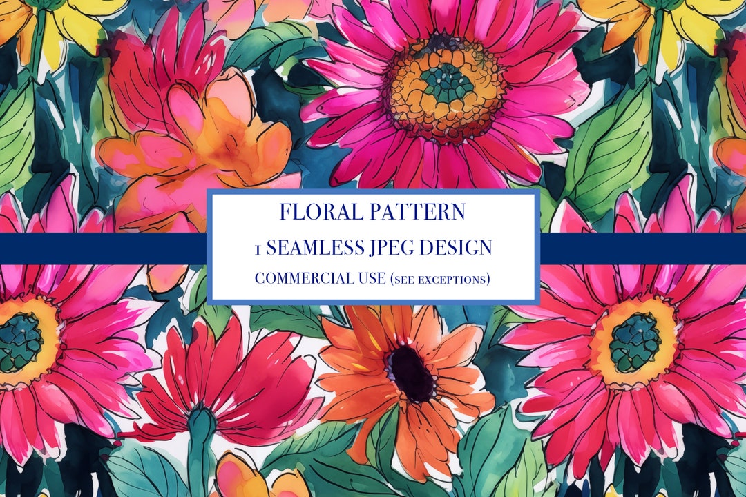 Disen Jpg INSTANT DOWNLOAD Pen and Ink Style Floral Pattern, Seamless Design ...