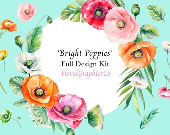 Summer Floral Design Kit, Summer Floral Patterns, Poppy Graphics Commercial Use, Summer Flower Arrangements, Design Resources, brpp