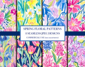 INSTANT DOWNLOAD - BUNDLE of bright spring floral patterns, preppy spring seamless designs, repeat pattern, floral surface pattern