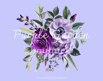 Purple Floral Bouquet Clipart, Flower Bouquet Graphics, Real Flower, Wedding clipart, Wedding graphics, png arrangement, purpg