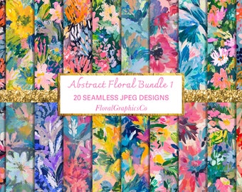 Abstract Floral Pattern Bundle, Impressionist Flower Patterns, Seamless Floral Prints, Pattern JPEG, Floral Graphics, colourful patterns