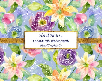 INSTANT DOWNLOAD - Pretty watercolour floral pattern, seamless design, repeat pattern, floral surface pattern, surface design, jpeg