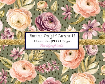 Watercolour Fall Floral Pattern, Seamless Floral Design, Fall Pattern, Autumn Floral Digital Paper, JPEG, Printable, Surface Pattern, autdel