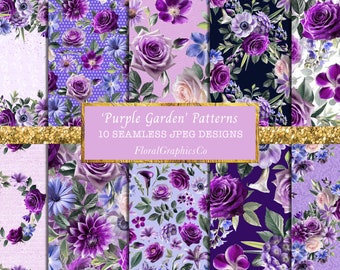 Purple floral patterns, purple floral backgrounds, purple floral digital paper, floral seamless pattern, jpeg, scrapbook, purple rose, purpg