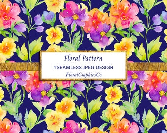 INSTANT DOWNLOAD - Colourful wildflower pattern, seamless design, repeat pattern, wildflower floral surface pattern, bright surface design