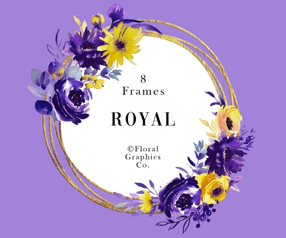 Watercolor Floral Frames Purple Yellow Flower Frames Etsy