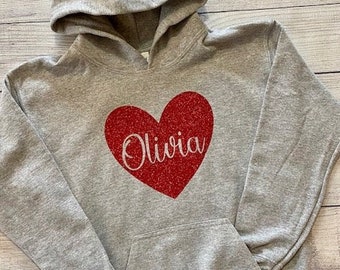 Girls Valentines Day Hoodie - Girls Valentines Day Shirt - Heart Shirt - Childs Shirt - Glitter Shirt - Personalized Shirt