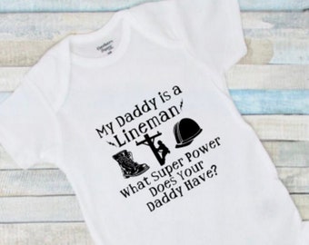 Lineman Baby Body Suit -Father's Day-Baby Shower Gift-Baby Girl–Baby Boy-Future Lineman-Lineman’s Baby-Lineman Daddy-My Daddy is a Lineman