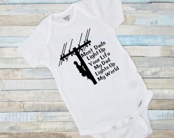 Lineman Baby Bodysuit-Father's Day-Baby Shower Gift-Baby Girl–Baby Boy-Future Lineman-Lineman’s Baby-Lineman Daddy-My Dad Lights Up My World