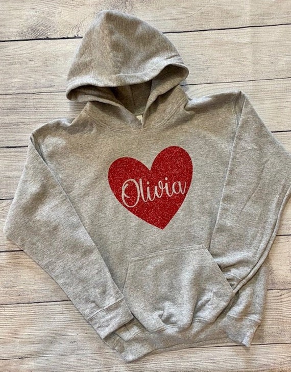 Girls Valentines Day Hoodie - Girls Valentines Day Shirt - Heart Shirt - Childs Shirt - Glitter Shirt - Personalized Shirt