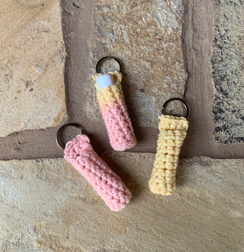 Crochet Chapstick Holder Keychain Sunset Colored Vegan Etsy