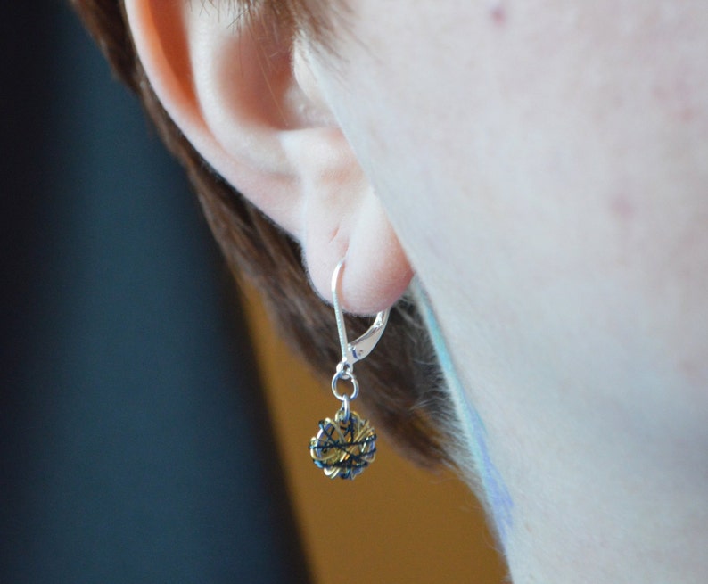Gold and Navy Wire Wrapped Earrings Buffalo Sabres Colors Lightweight Dangle Silver Earrings Daily Wear Earrings