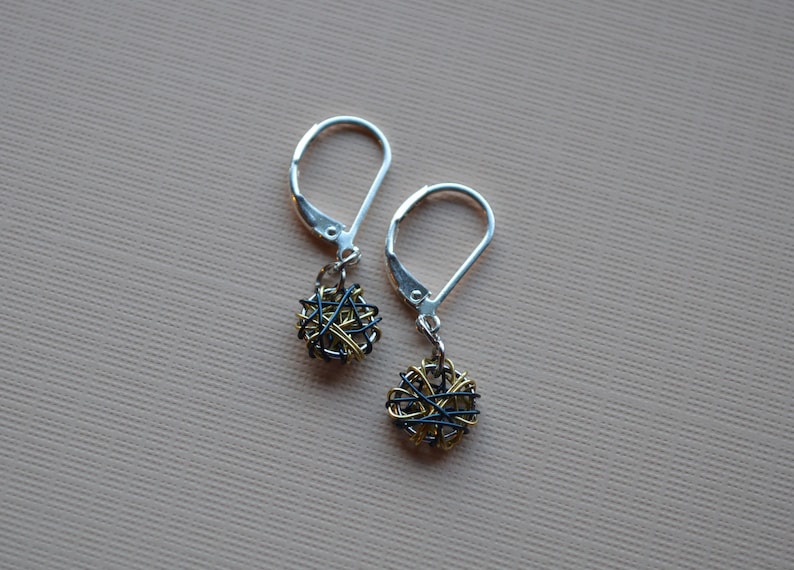 Gold and Navy Wire Wrapped Earrings Buffalo Sabres Colors Lightweight Dangle Silver Earrings Daily Wear Earrings