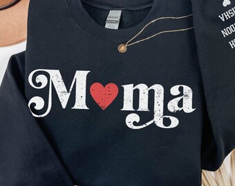 Personalized New Mom Sweatshirt, Custom Names On Sleeve Sweatshirt, First Time Mom Gift, Collegiate Mama Sweatshirt, Distressed, Boho, Retro