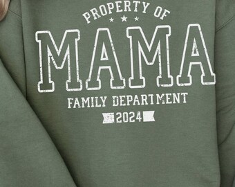 Personalized New Mom Sweatshirt, Custom Names On Sleeve Sweatshirt, First Time Mom Gift, Collegiate Mama Sweatshirt, Distressed, Varsity